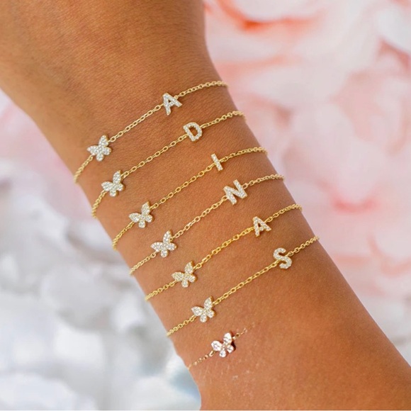 Jewelry - Adina Eden Pavé Butterfly Initial Bracelet NWT